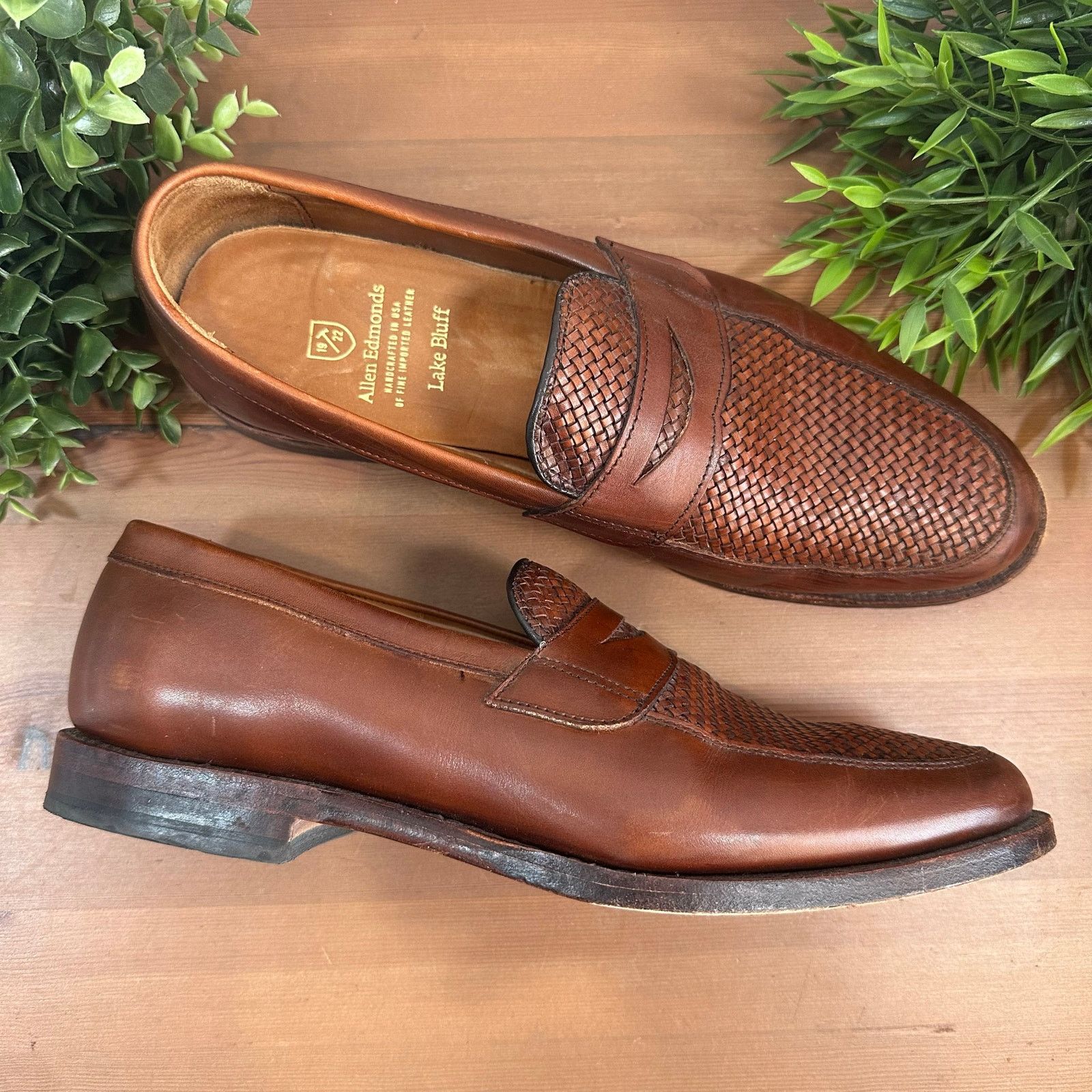Allen Edmonds Woven Brown Leather Loafers Allen Edmonds Leyland Brown Leather Woven Loafers Size 9.5 main image 3