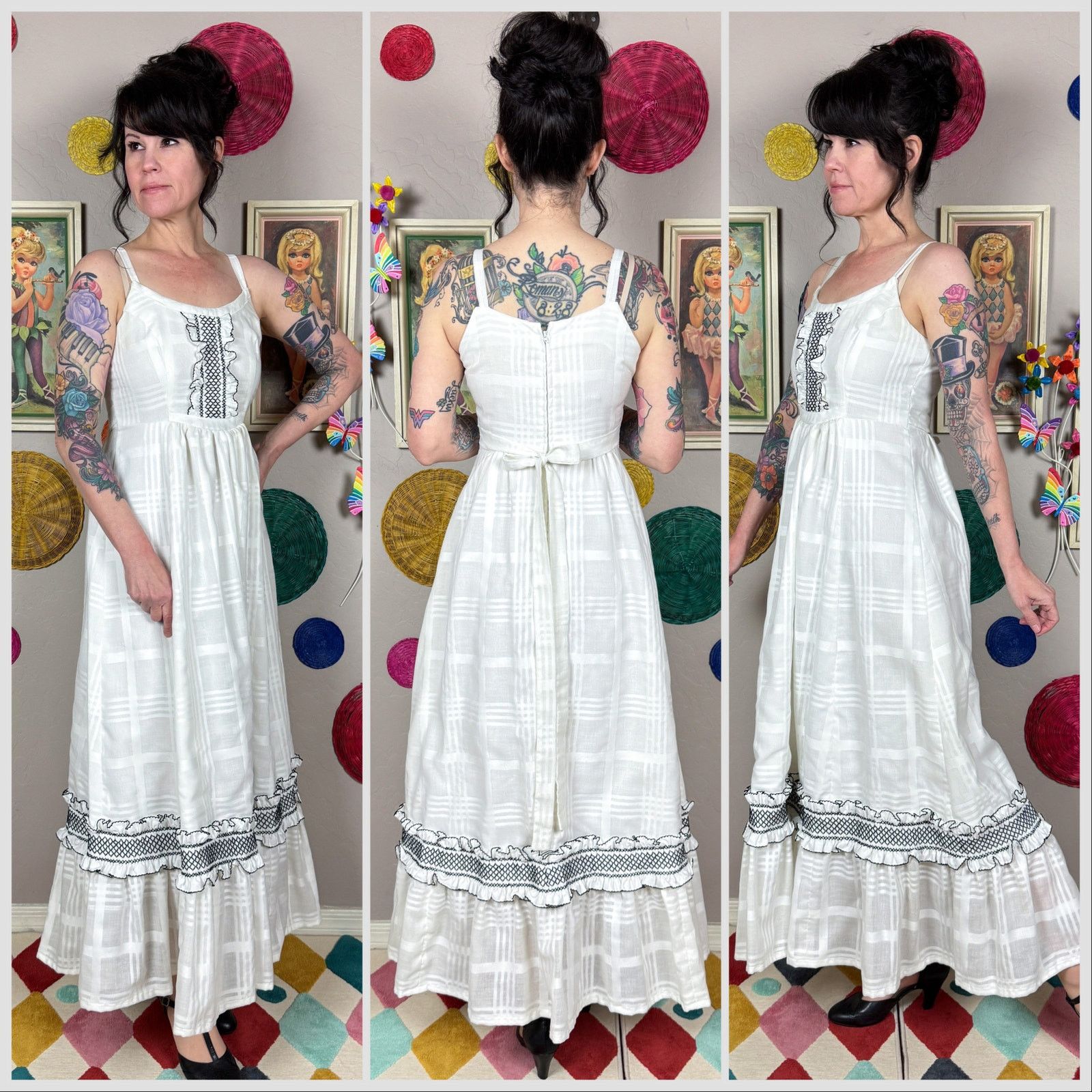 Vintage Vintage 1970s White Gauzy Cotton Sleeveless Prairie Sundress Size XS / US 0-2 / IT 36-38 - 2 Thumbnail