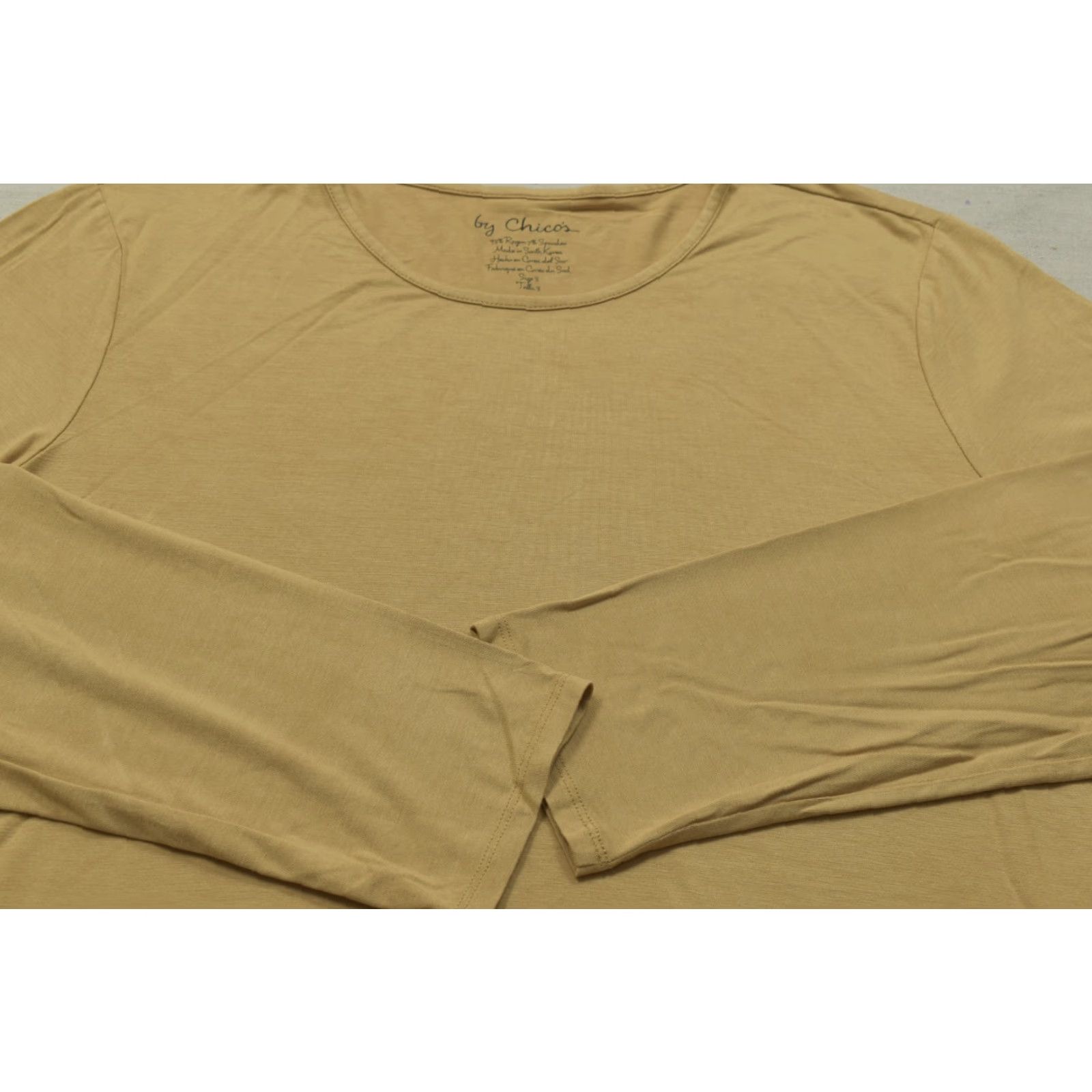 Vintage Chico's Women's Size 3 Blouse Yellow Long Sleeve Crew Neck Stretch Basic Casual Shine Size XS / US 0-2 / IT 36-38 - 7 Thumbnail