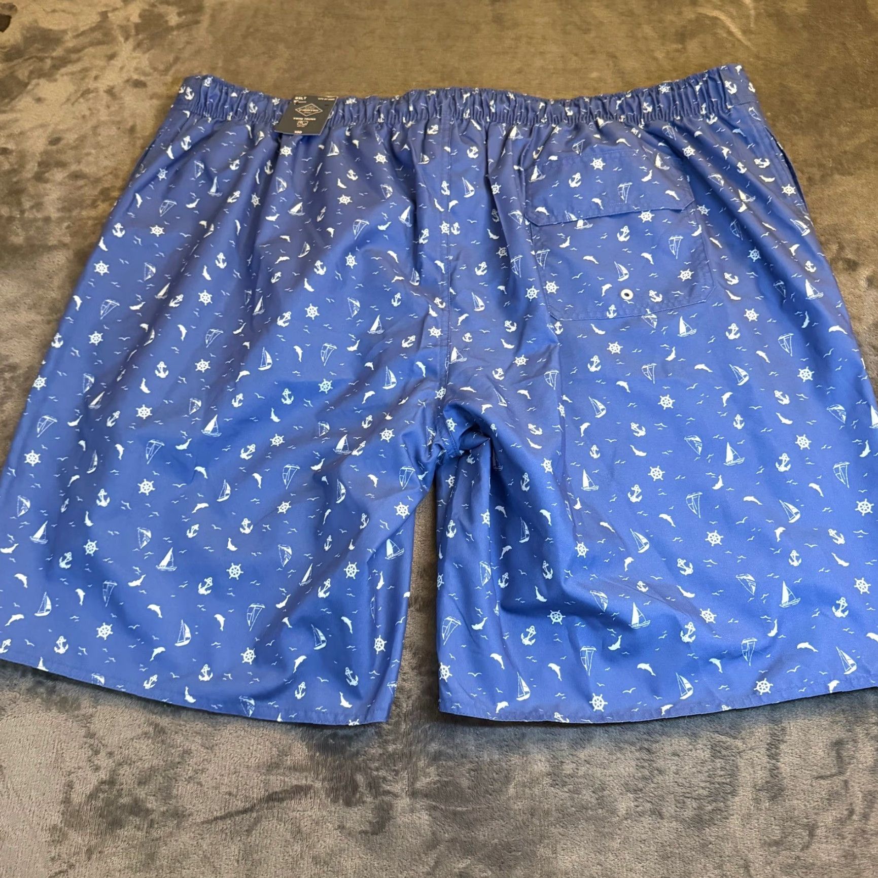Vintage St Johns Bay Swim Trunks Mens 4XLT Blue Nautical Sailboat Anchor Elastic Waist Board Shorts Geometric Pockets Drawstring Big & Tall Mens Size US 39 - 4 Thumbnail
