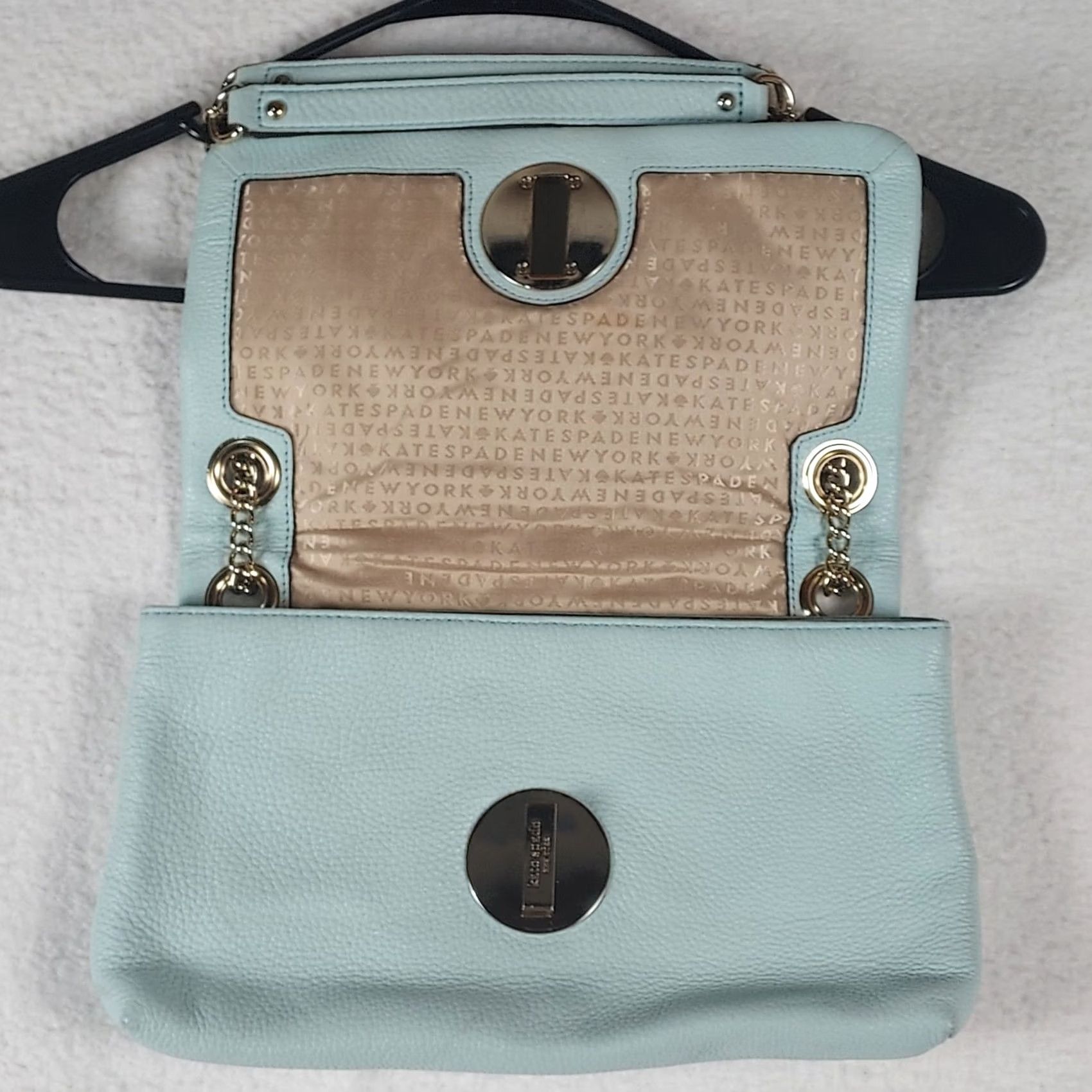 Vintage kate spade new york Quilted Pebbled Leather Turnlock Shoulder Bag Blue Gold Chain Women Size ONE SIZE - 3 Thumbnail