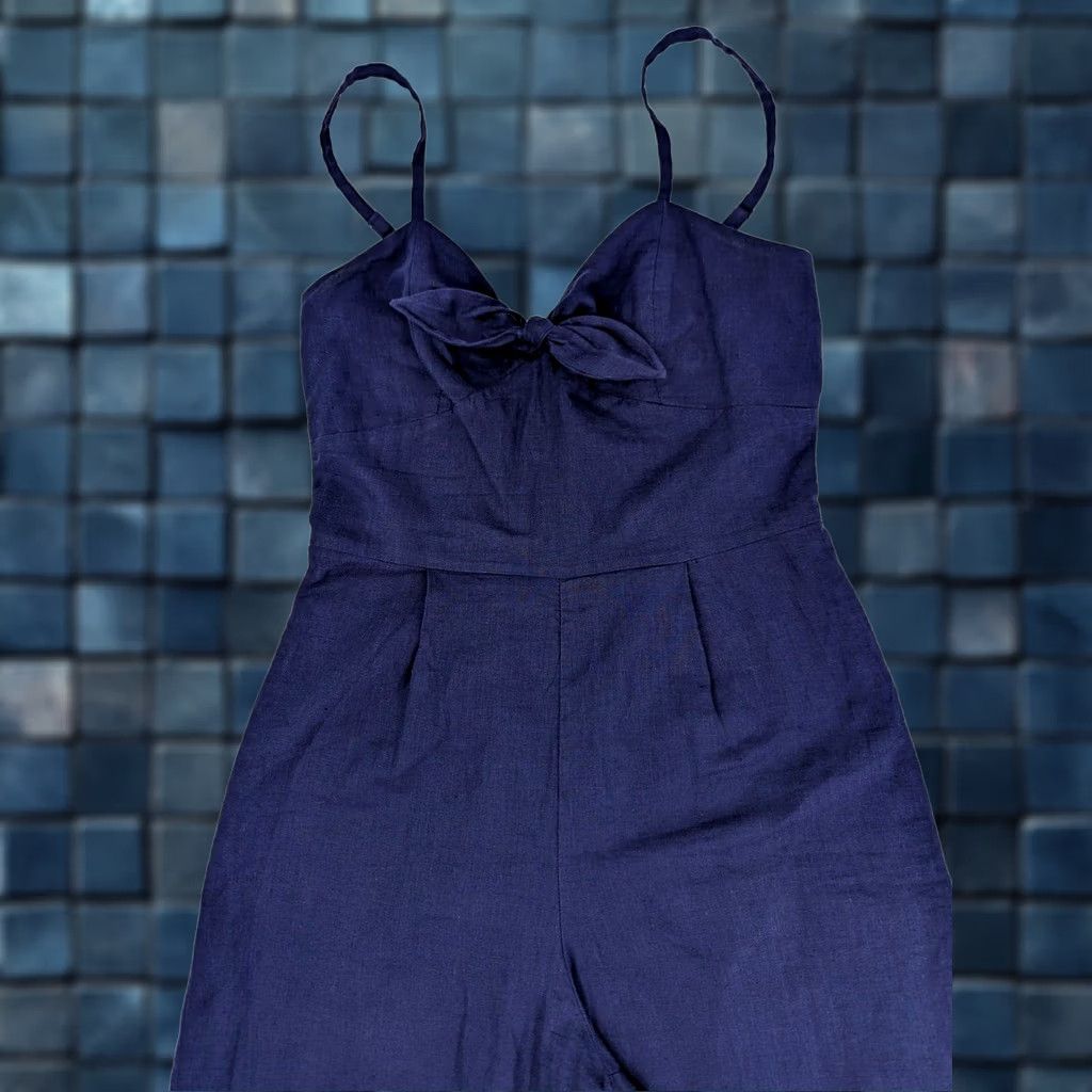 J.Crew J.CREW Linen Blend Sleeveless Jumpsuit Navy Blue 0 Women Adults Wide-Leg Inseam 24 in Bow Accent Shirt/One-Piece Size 25" / US 0 / IT 36 - 1 Thumbnail