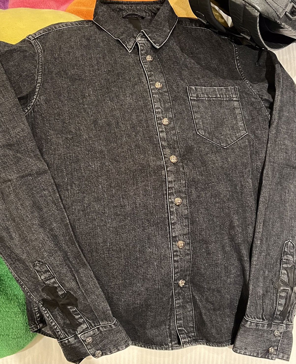 Chrome Hearts Chrome Hearts denim shirt black leather cross Size US S / EU 44-46 / 1 - 1 Thumbnail