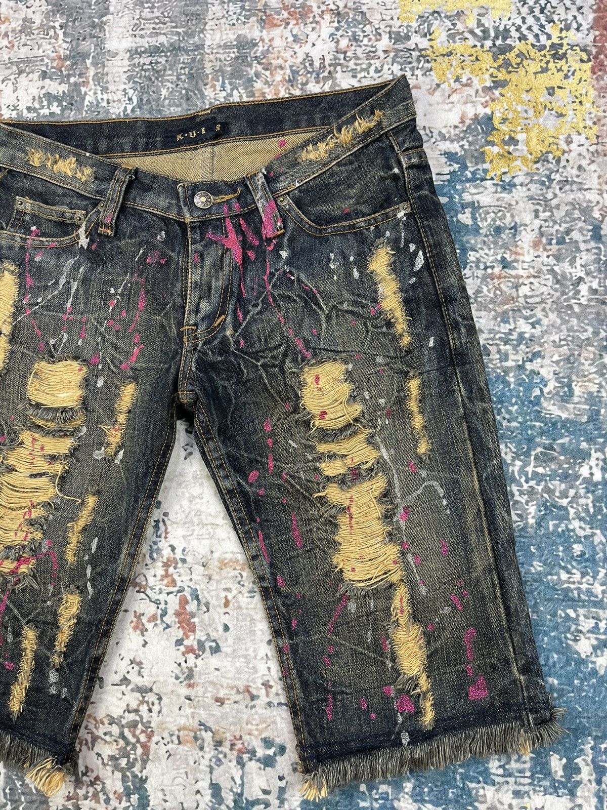 If Six Was Nine Slim Fit Ripped Painted Splash ISWN Style Short Denim Size US 30 / EU 46 - 3 Thumbnail