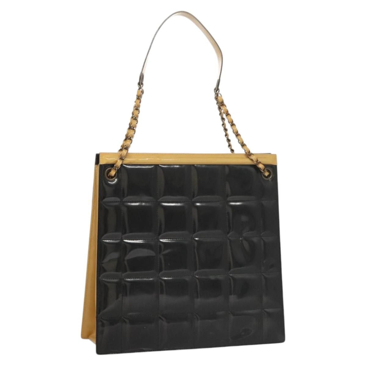 Chanel Choco Bar Chain Shoulder Bag Patent Leather Black Cc Auth 122608, Women's