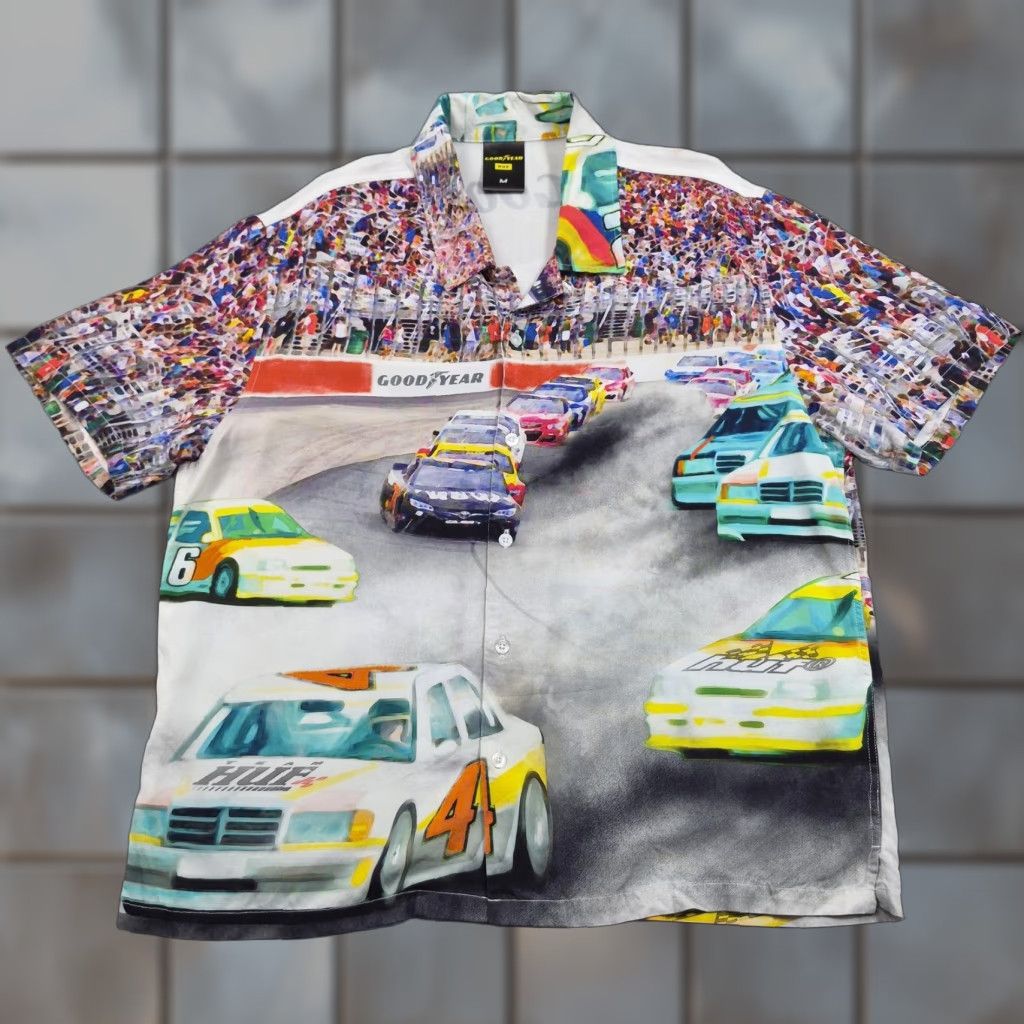 & Other Stories HUF Goodyear Button Up Shirt Mens Medium Multicolor Race Car Short Sleeve Casual Shirt Size US M / EU 48-50 / 2 - 1 Thumbnail