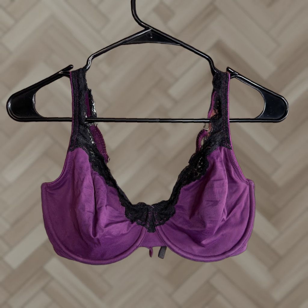 Vintage Soma Underwire Bra 36D Purple Black Lace T-Shirt Bra Full Coverage Embraceable Womens Size ONE SIZE - 1 Thumbnail