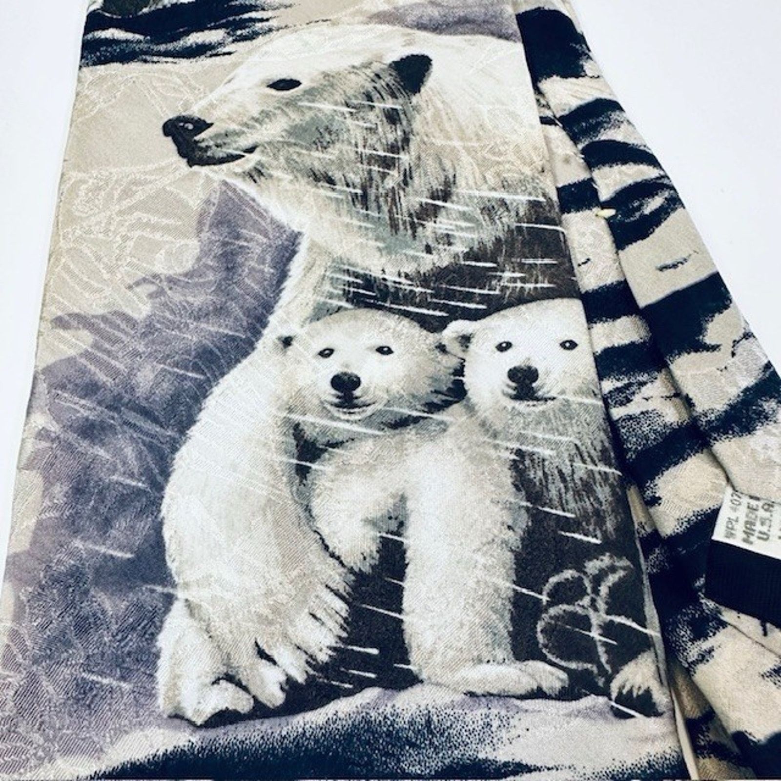 Other Endangered Species Tie Artic Polar Bears, Blk/White/Blu Silk Size ONE SIZE - 5 Thumbnail