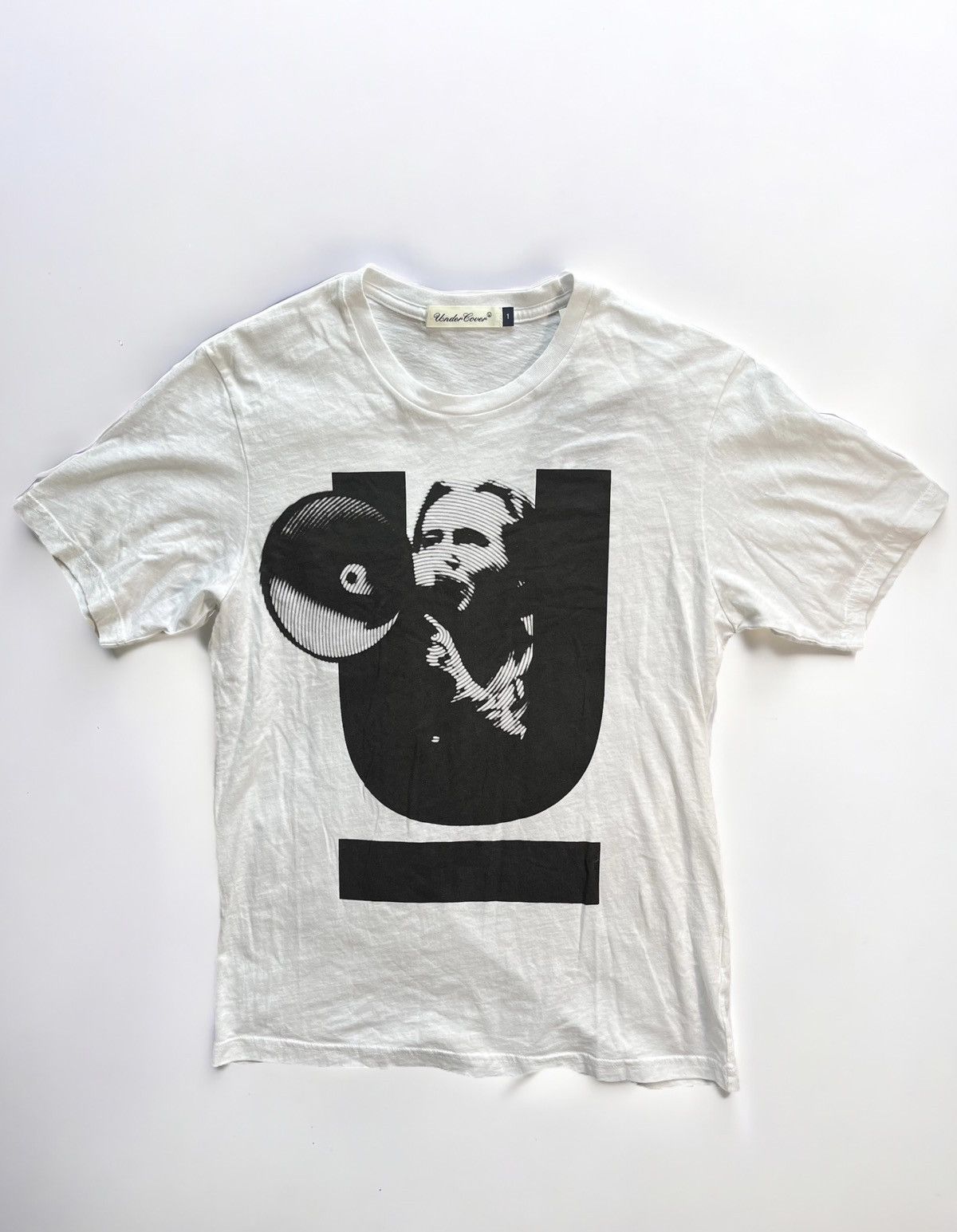 image of Undercover “U” Logo Megaphone David Bowie T-Shirt in White, Men's (Size Small)