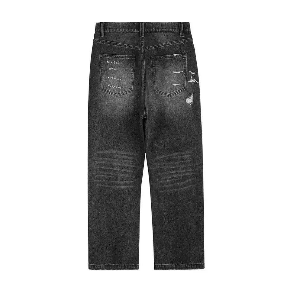 Japanese Brand Y2K Frayed Hole Damaged Washed Black Baggy Jeans Size US 32 / EU 48 - 5 Thumbnail