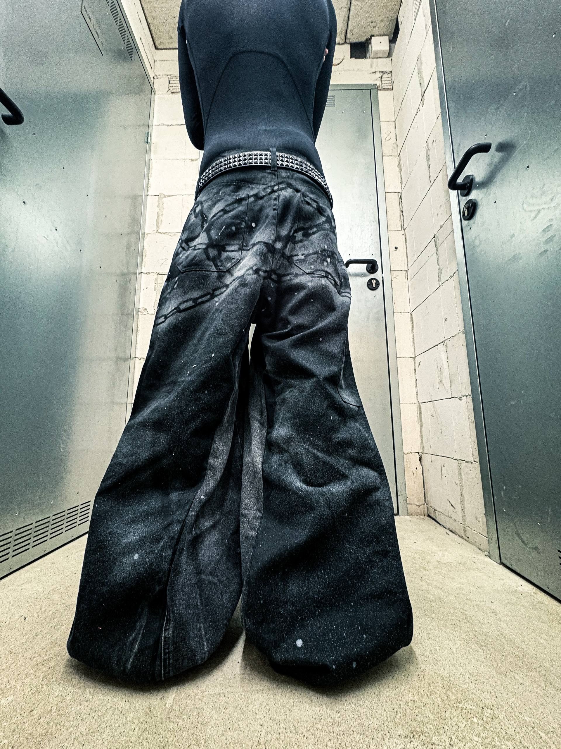 Japanese Brand Black Wide jeans with Chains Handmade Baggy Y2K Streetwear Size US 36 / EU 52 - 4 Thumbnail