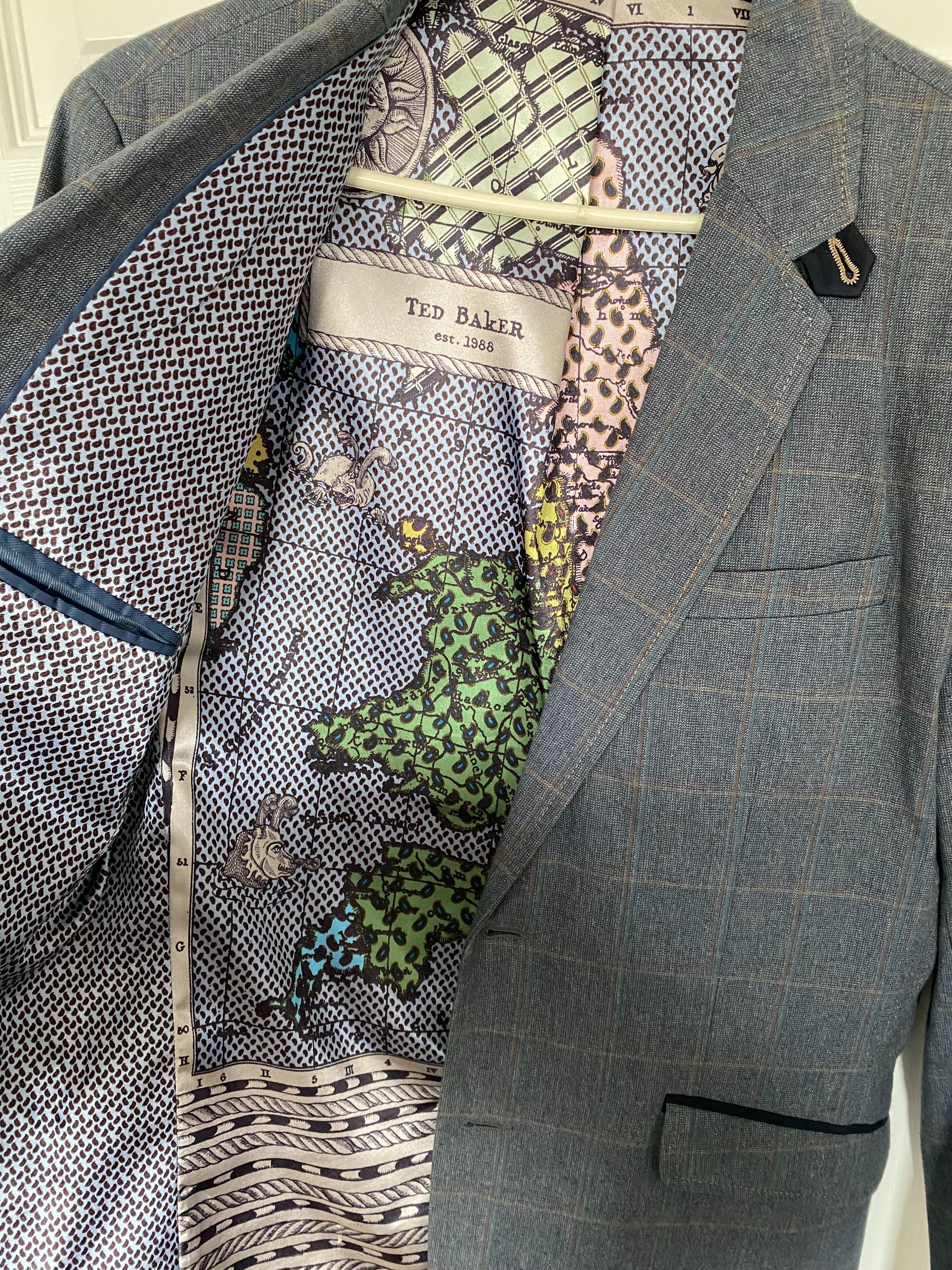 Ted Baker Ted Baker Plaid Blazer Jacket Size 4 World Map Geo Lining Size 40R - 3 Thumbnail
