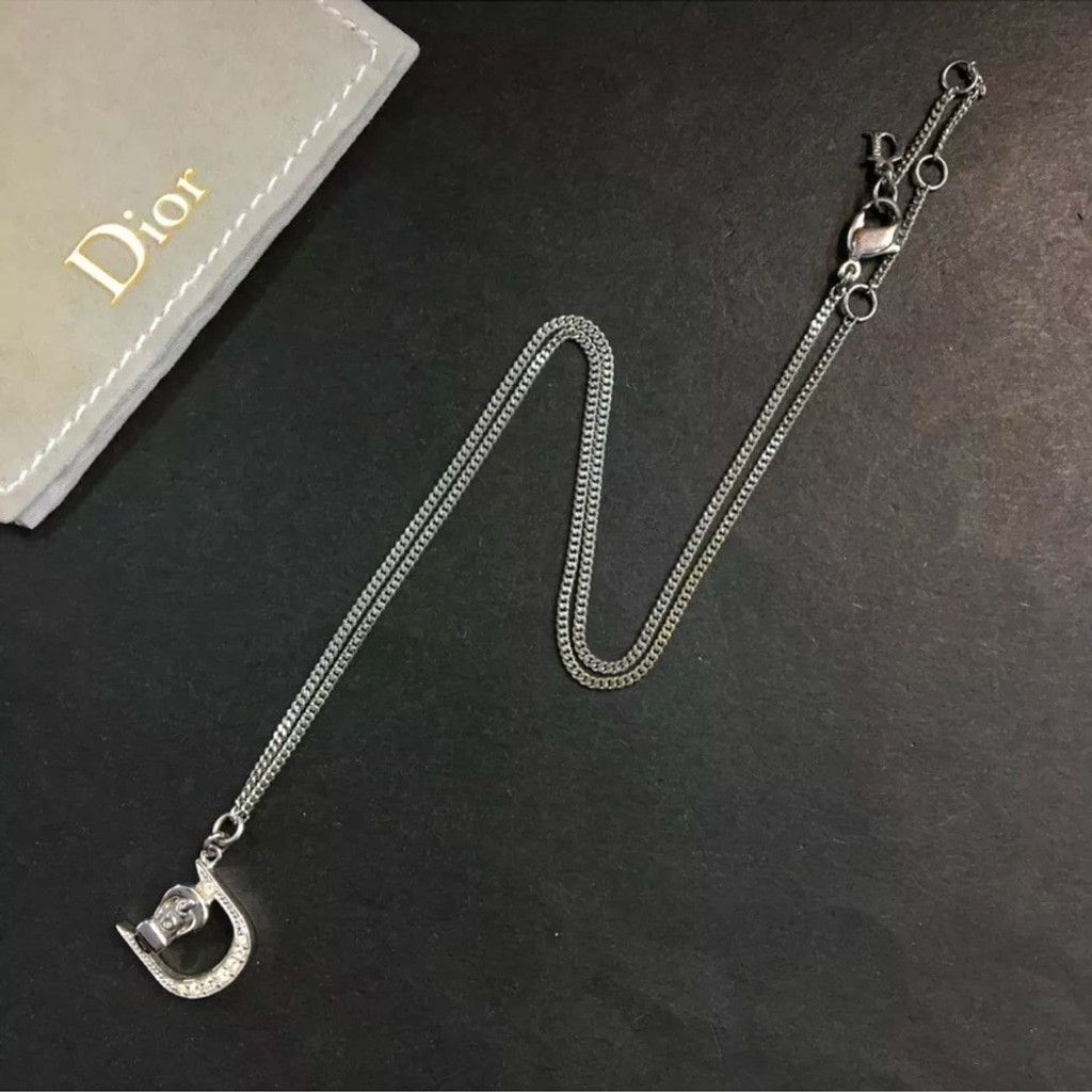 Dior Rare Christian Dior D Logo Crystals in Silver Tone Necklace Size ONE SIZE - 1 Thumbnail