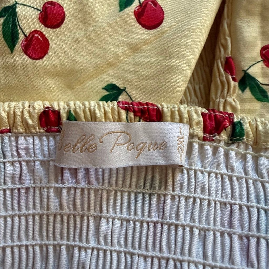 Vintage Y2K yellow halter top cherry print pattern elastic back 2X Size XXL / US 16-18 / IT 52-54 - 8 Thumbnail