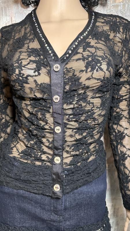Designer Matching suit 2 pieces set sheer blouse & mini denim skirt Size S / US 4 / IT 40 - 2 Thumbnail
