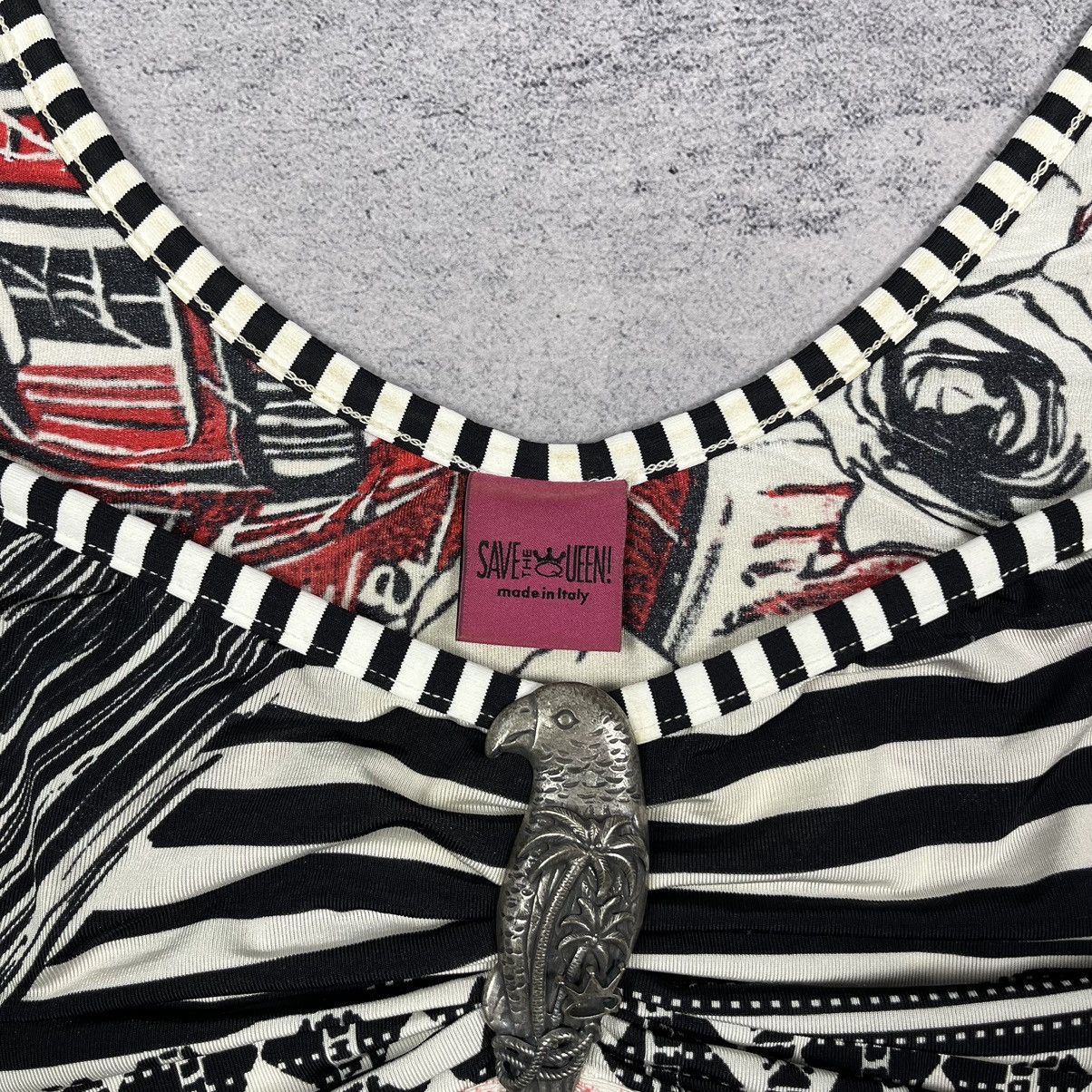 Designer Ladies Save The Queen Avant-Garde overprinted tunic blouse Size M / US 6-8 / IT 42-44 - 7 Thumbnail