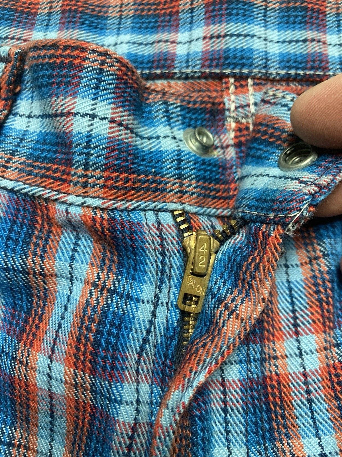 Vintage 1970s sears flare pants toughskins plaid wide hippie 29x25 Size 29" - 5 Thumbnail