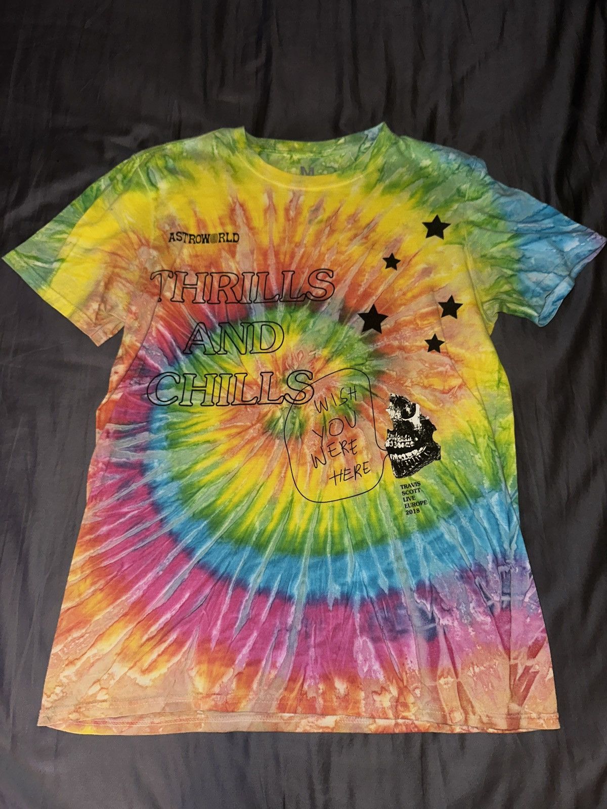 Travis Scott Astroworld Europe 2018 “Thrills and Chills” Tie-Dye T-Shirt Size US M / EU 48-50 / 2 - 1 Thumbnail