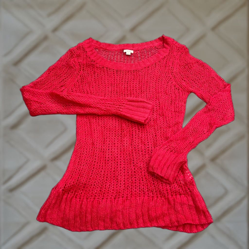 Vintage Aerie Sweater Women M Red Open-Knit Crochet Pullover Long Sleeve Round Neck Knit Size M / US 6-8 / IT 42-44 - 1 Thumbnail