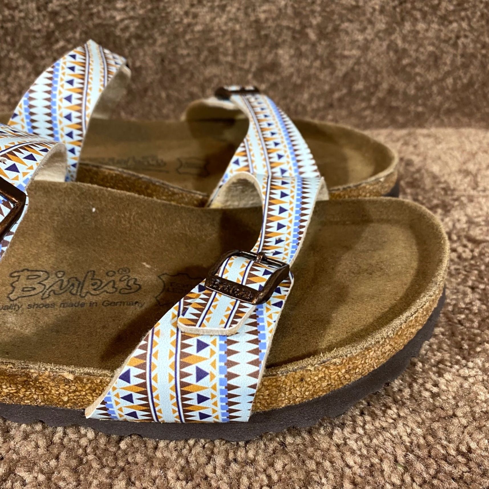 Birkenstock Birkenstock Arizona Sandals EU 42 Womens 11-11.5 Birkis Triangle RARE Print Leather Suede Buckle Adjustable Footbed Sandals Multicolor Size US 11 / IT 41 - 3 Thumbnail