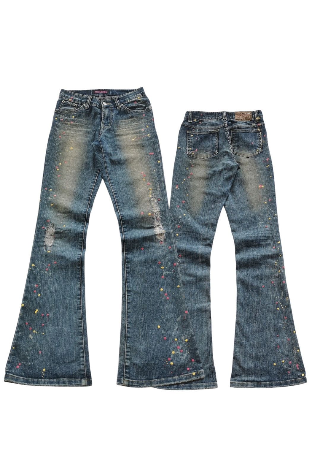 Japanese Brand Avira Pink Flare Paint Splash Denim Jeans Size 25" / US 0 / IT 36 - 2 Thumbnail
