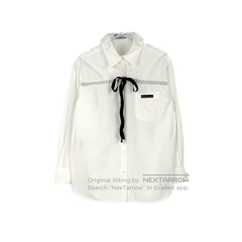 Prada Prada White cloth triangle bow shirt Size S / US 4 / IT 40 - 1 Thumbnail
