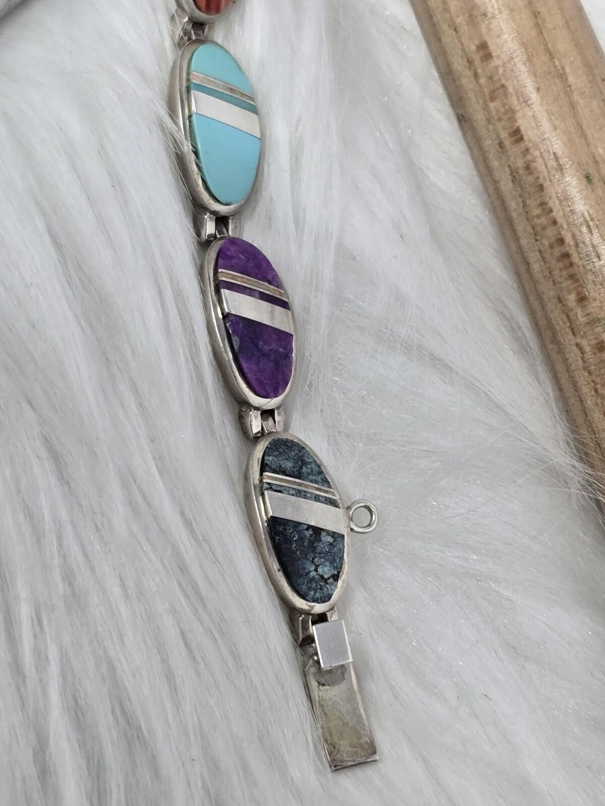 Other Calvin Begay Navajo Multi Stone Inlay Sterling Bracelet Size ONE SIZE - 4 Thumbnail