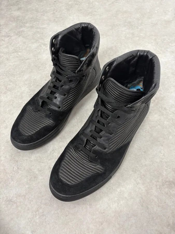 Balenciaga 2010s Balenciaga City Black Plissed Leather High Sneakers Size US 10.5 / EU 43-44 - 3 Thumbnail