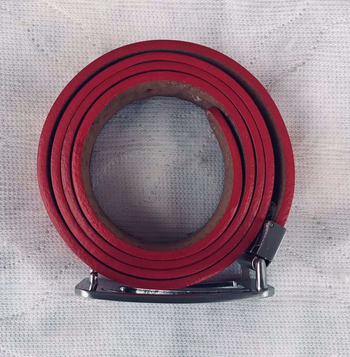Nike Vintage Y2K Nike Swoosh Belt Buckle & Bill Adler Red Leather Size 46 - 3 Thumbnail
