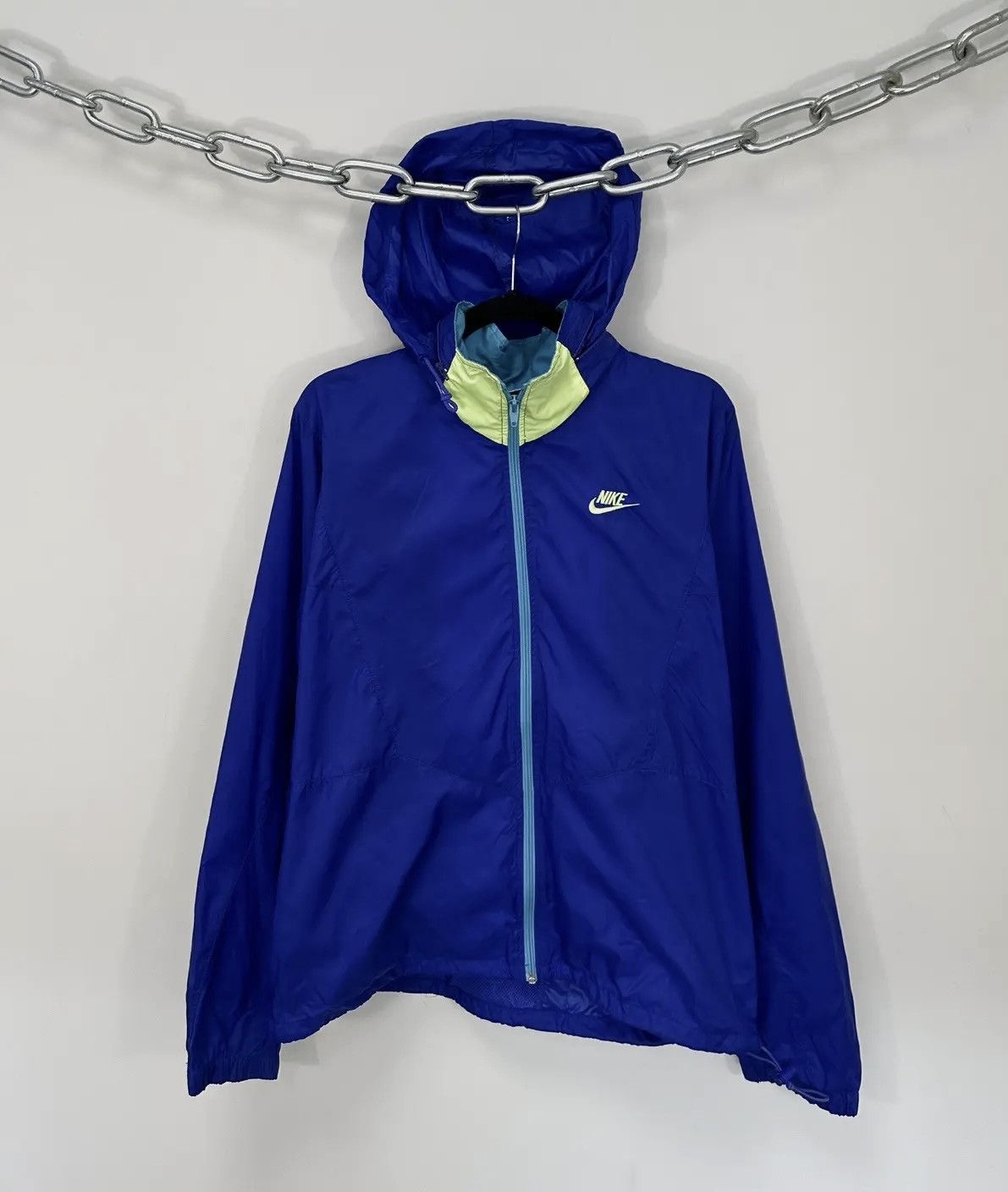Nike × Vintage Vintage 90s Nike Y2K Blue Retro Hype Hooded Nylon Jacket Size US L / EU 52-54 / 3 - 1 Thumbnail