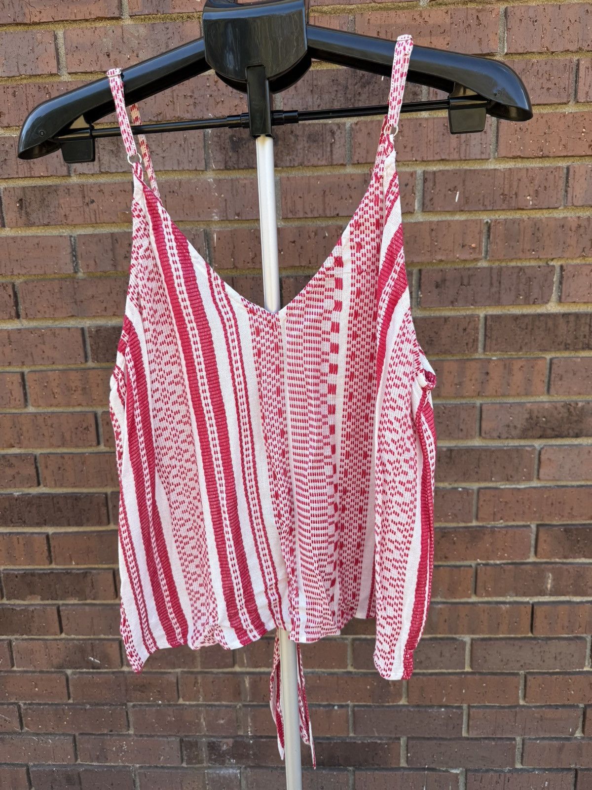 Other En Creme Red White Stripe Button Front Tie Hem Cami Tank Top Size L / US 10 / IT 46 - 6 Thumbnail