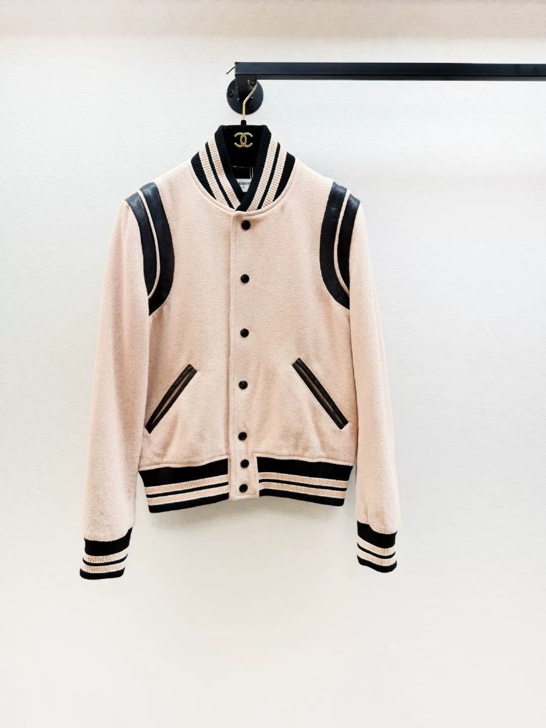 Saint Laurent Paris Saint Laurent Light Pink Baseball Jacket Size US XXS / EU 40 - 1 Thumbnail