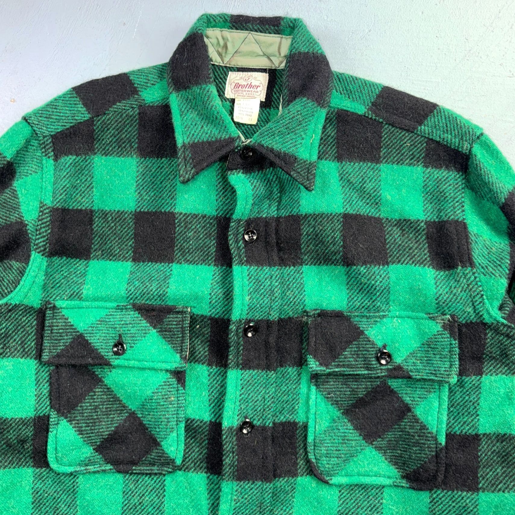 Vintage VINTAGE Five Brother Button-Down Shirt Buffalo Plaid Wool Green 1950s Rockabilly Mens L Casual Long Sleeve Flannel Size US L / EU 52-54 / 3 - 2 Thumbnail