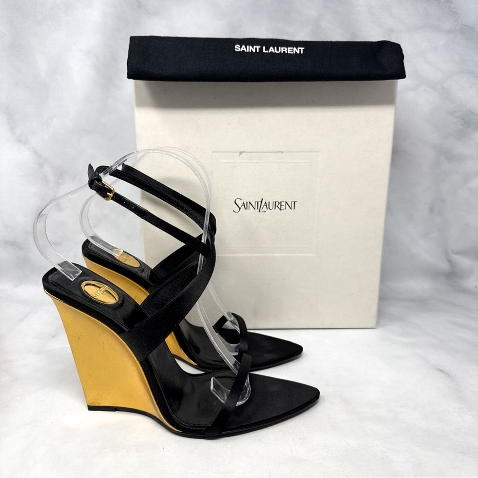Saint Laurent Paris Saint Laurent Salome 110 Silk Leather Wedge Sandal Heel 38.5 Size US 8.5 / IT 38.5 - 3 Thumbnail