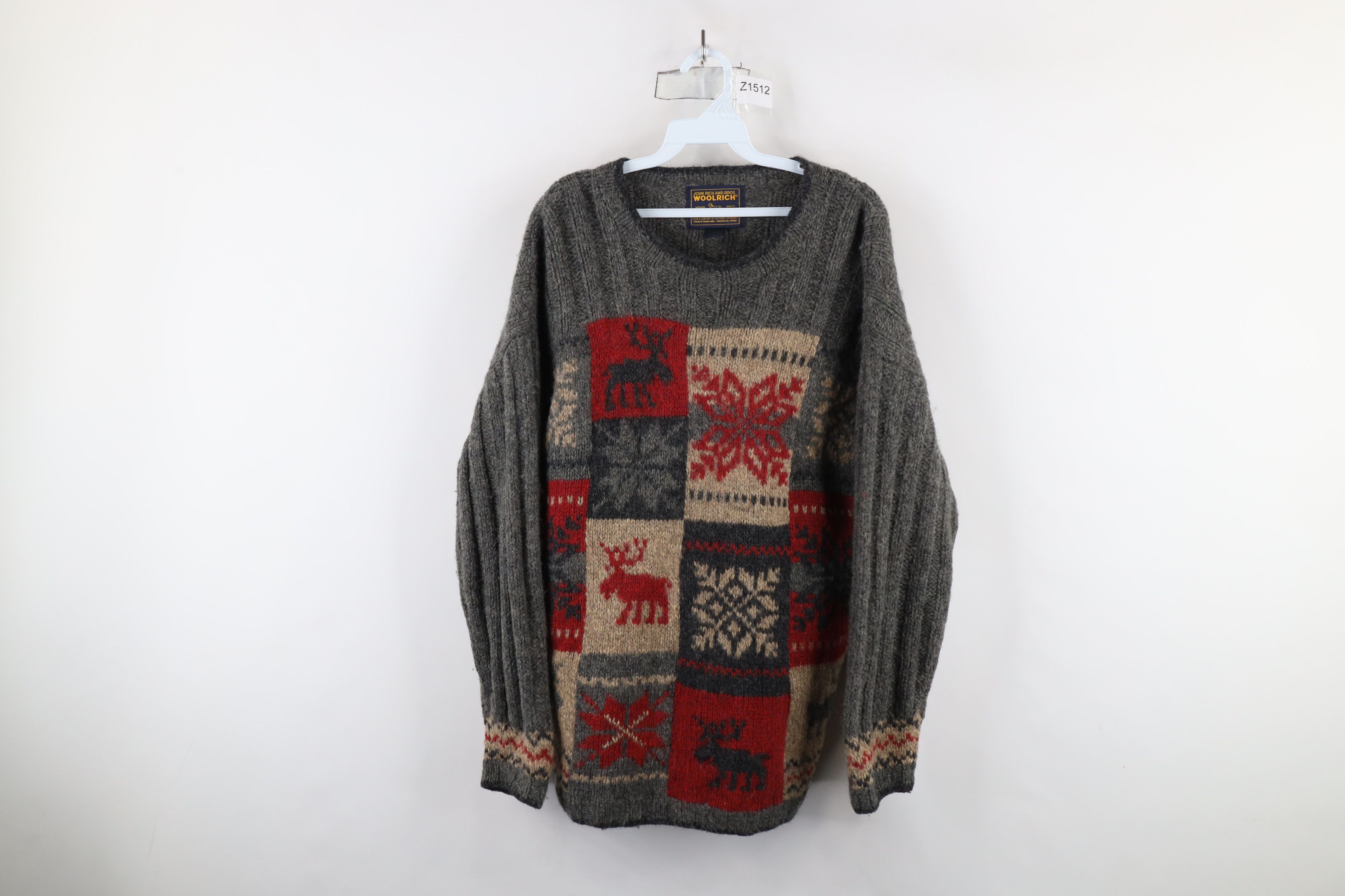 Vintage × Woolrich Woolen Mills Vintage 90s Woolrich Knit Moose Snowflake Patchwork Sweater Size M / US 6-8 / IT 42-44 - 1 Thumbnail