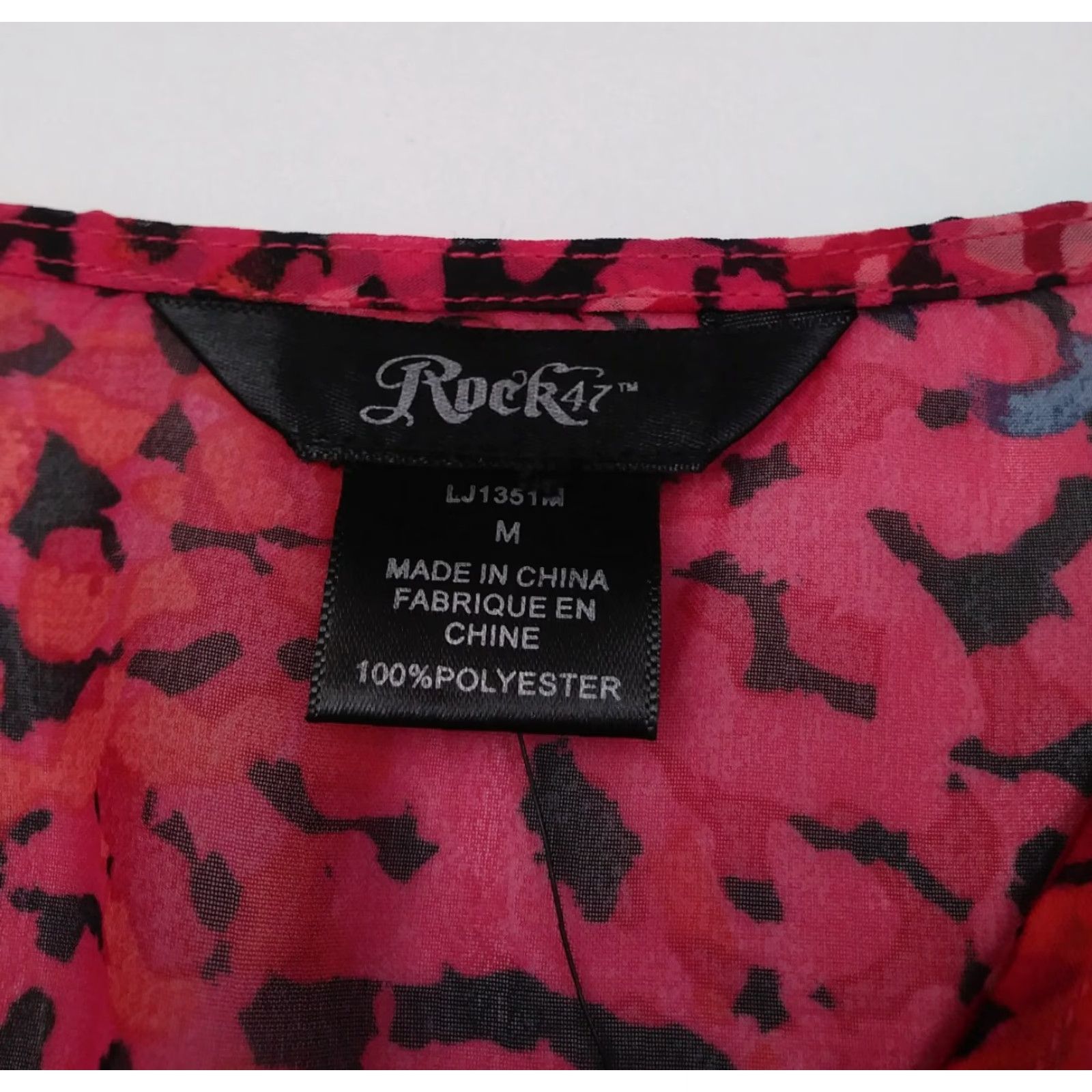 47 Rock 47 Blouse Women M 3/4 Sleeve Sheer Polyester Top Pink Blue Green Animal Print Keyhole Neck Waist Shirt Womens Size M / US 6-8 / IT 42-44 - 6 Thumbnail