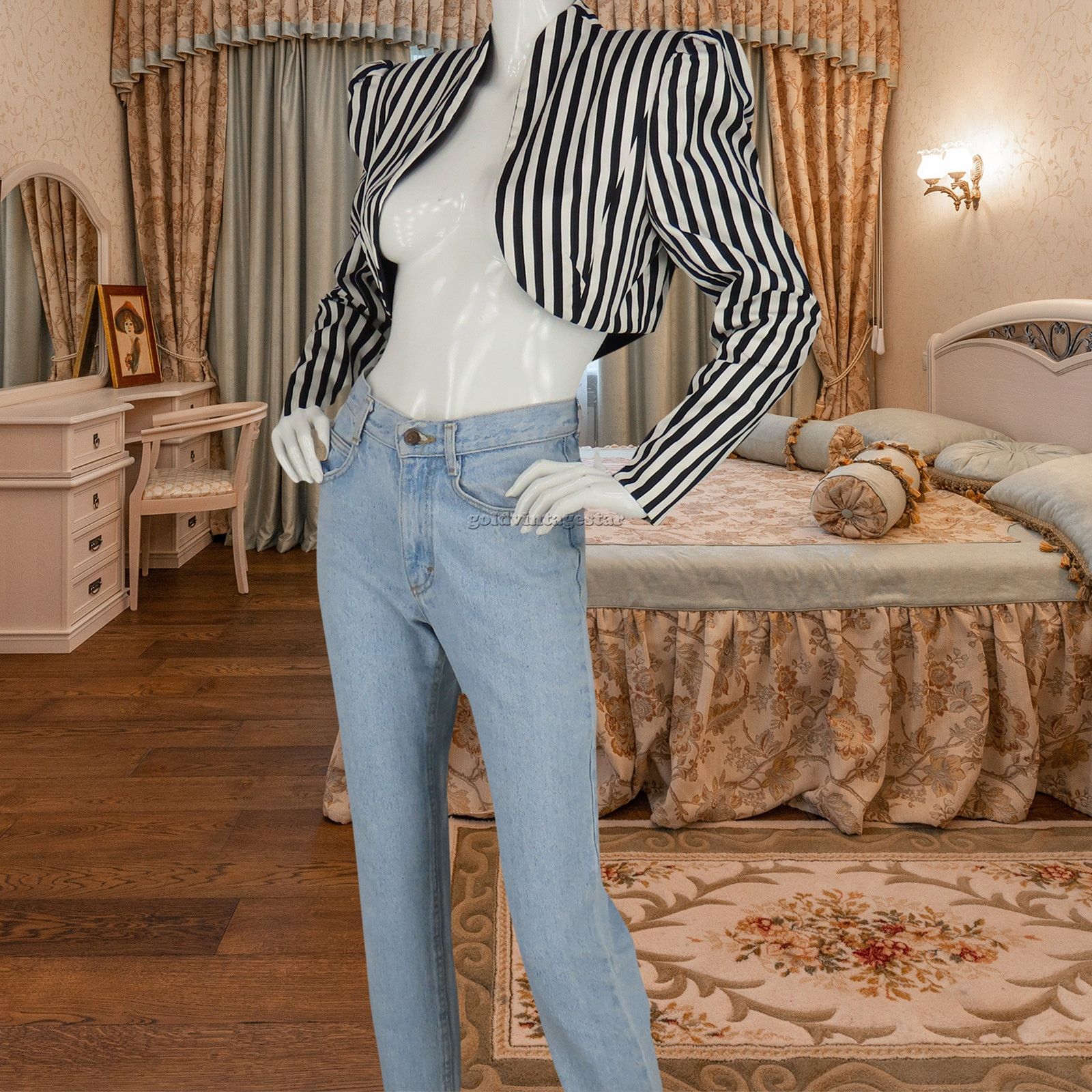 Other Vintage Bold Stripe Blazer S: Monochrome Puff Sleeve Size S / US 4 / IT 40 - 1 Thumbnail