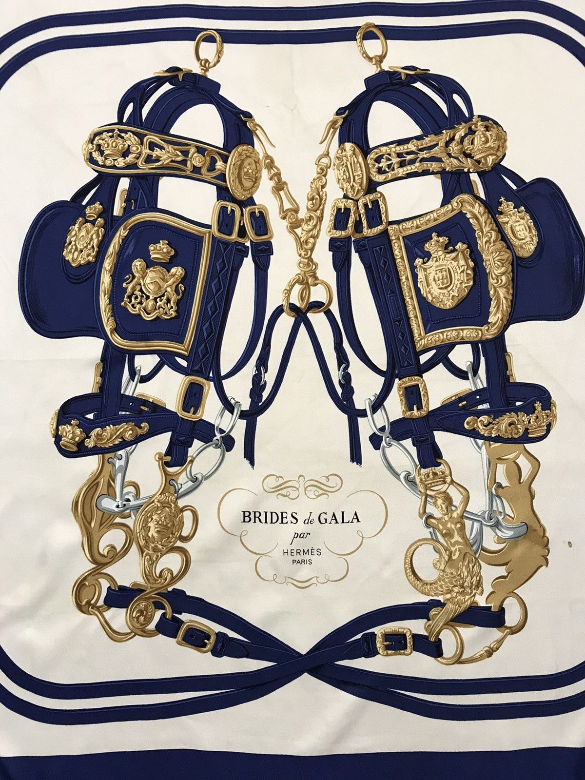 Hermes Vintage 90s Blue Hermes Brides De Gala Silk Scarf Size ONE SIZE - 2 Thumbnail