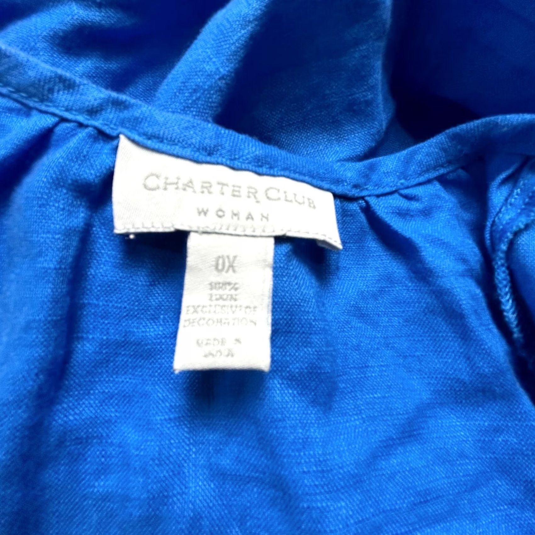 Charter Club Charter Club Womens Linen Embroidered V-Neck Tunic Blouse Blue 0X New Size XL / US 12-14 / IT 48-50 - 3 Thumbnail