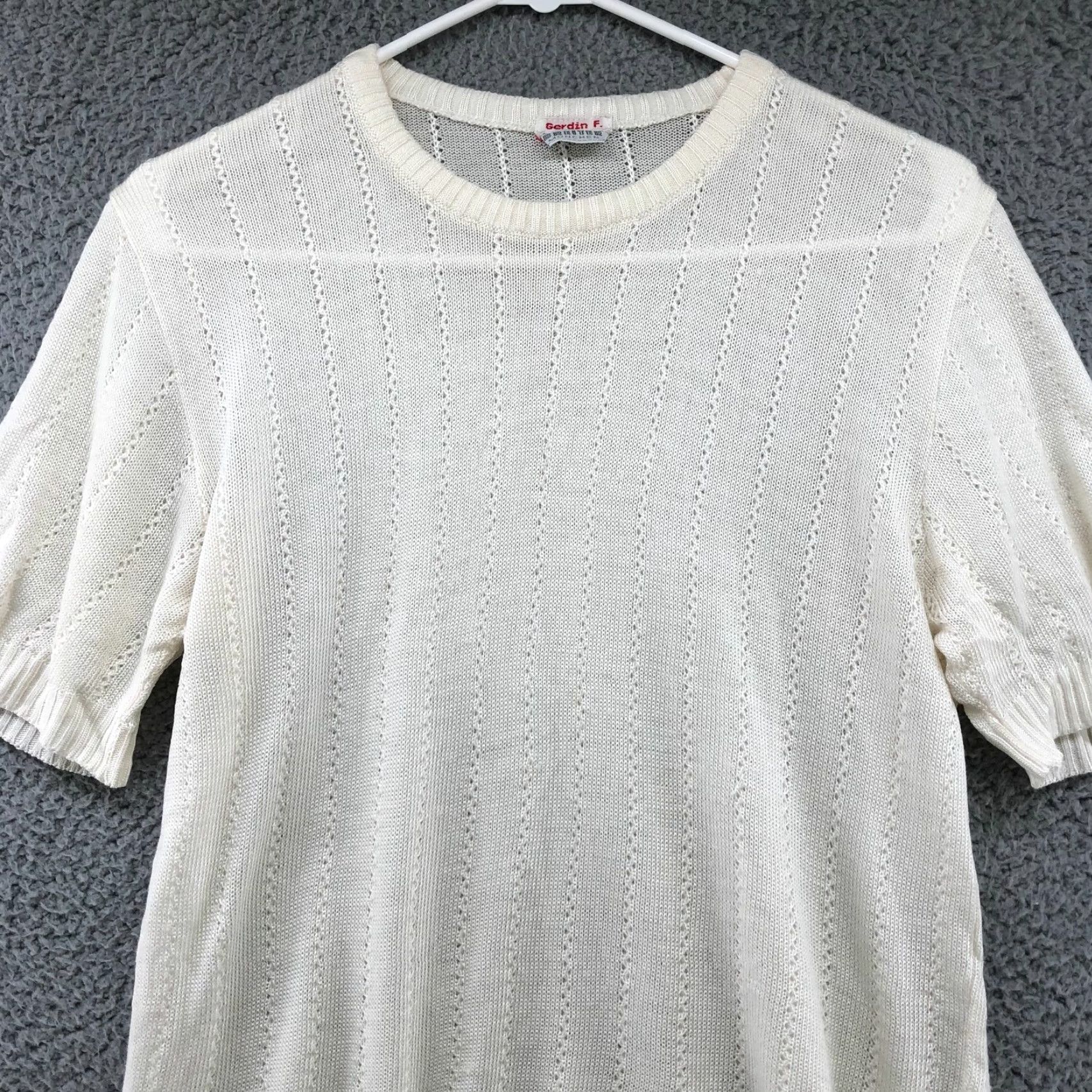 Vintage VINTAGE White Open Knit Pullover Tunic Sweater Womens S Short Sleeve 70s Crewenck Knit Style Hippie Retro Boho Casual Mens? No Women Only Size S / US 4 / IT 40 - 3 Thumbnail