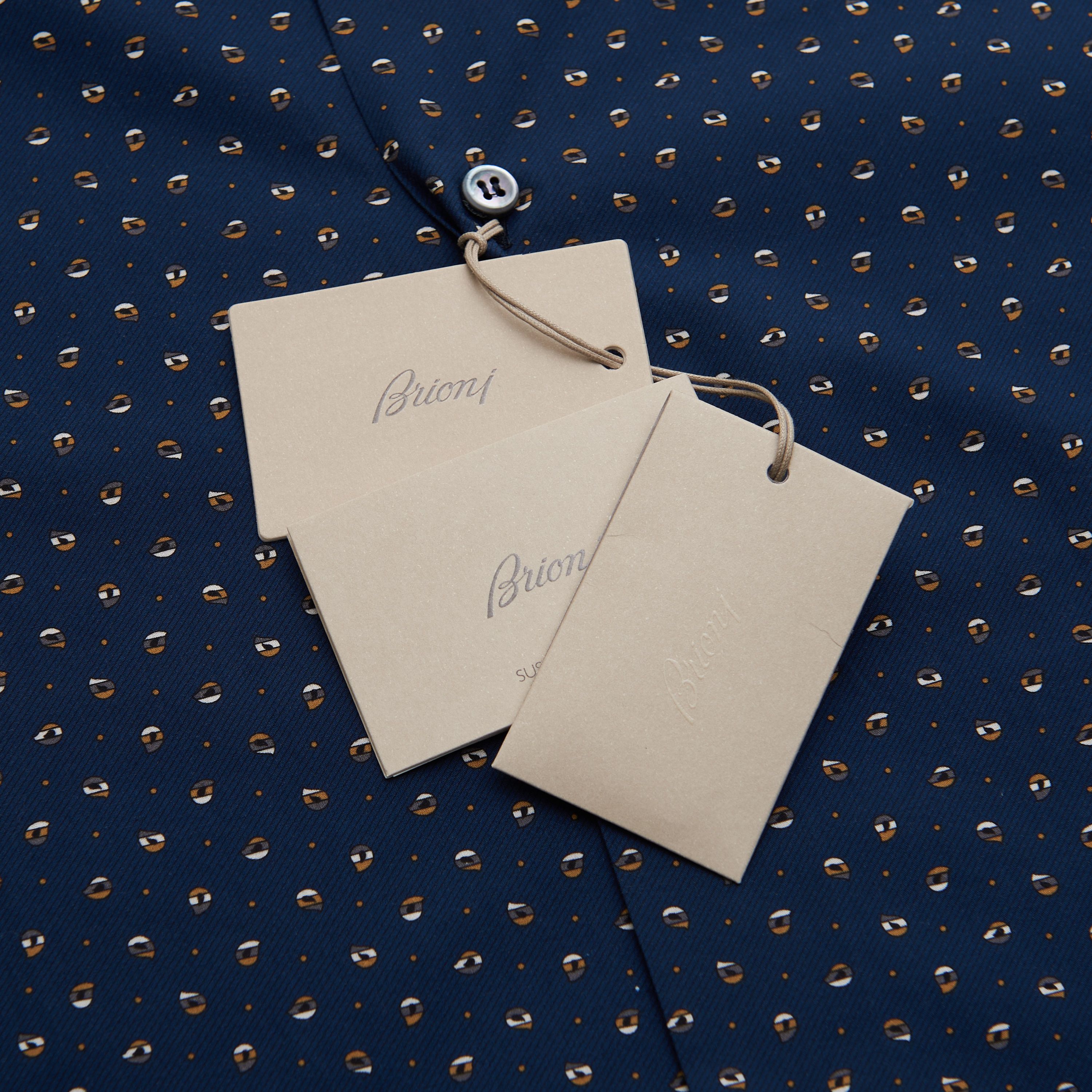 Brioni Longsleeve Fitted Shirt In Dark Blue Printed Cotton Size US M / EU 48-50 / 2 - 10 Thumbnail