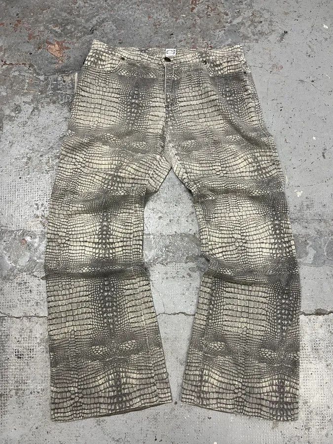 2000s Cavalli Grey Crocodile Effect Pants