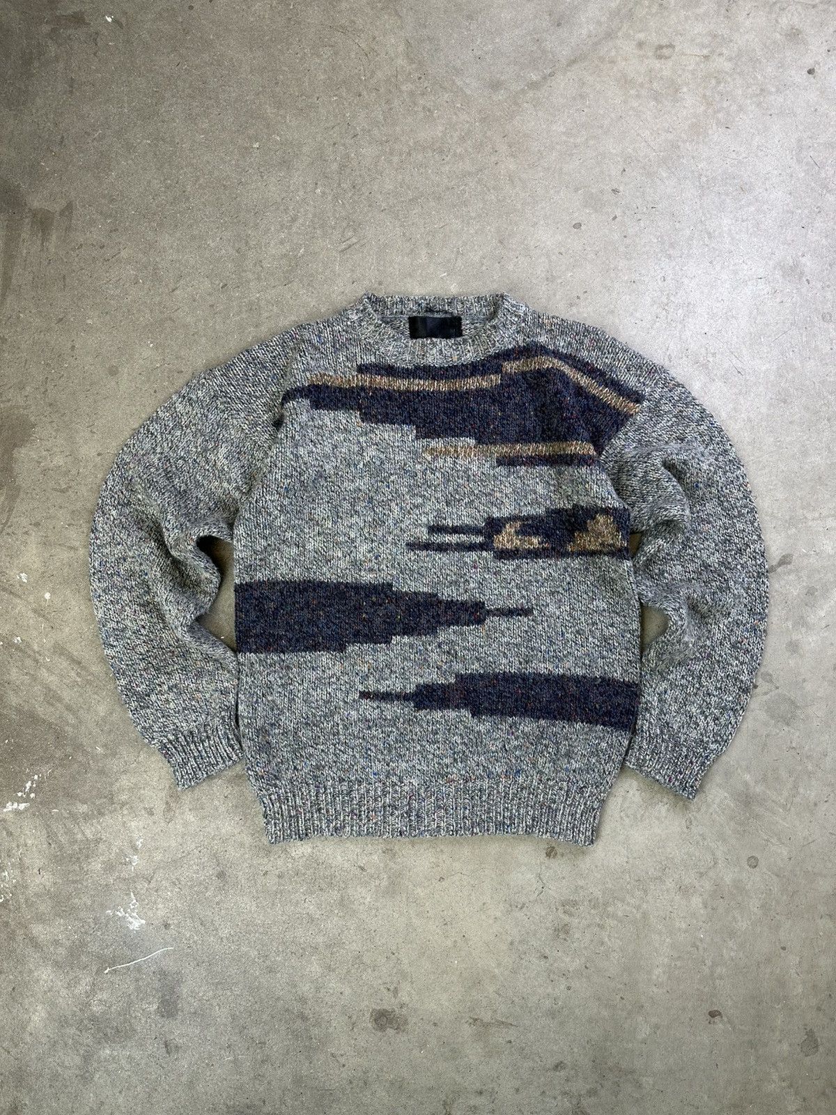 Vintage 90s Vintage Cable Knit Sweater Abstract Pattern Medium Grey Size US M / EU 48-50 / 2 - 1 Thumbnail