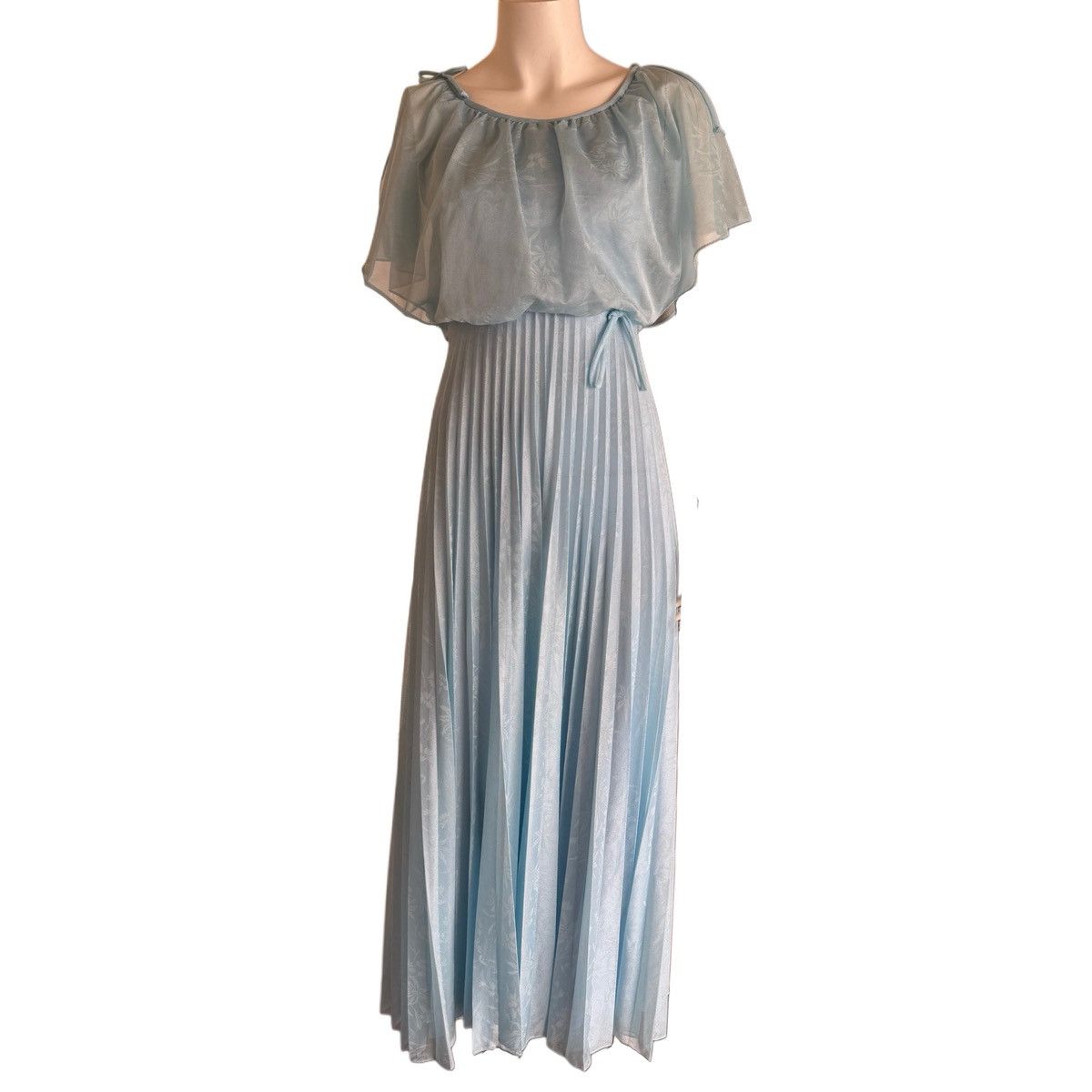 Vintage Women’s small romantic powder blue 70s dress flounce damask Size S / US 4 / IT 40 - 2 Thumbnail