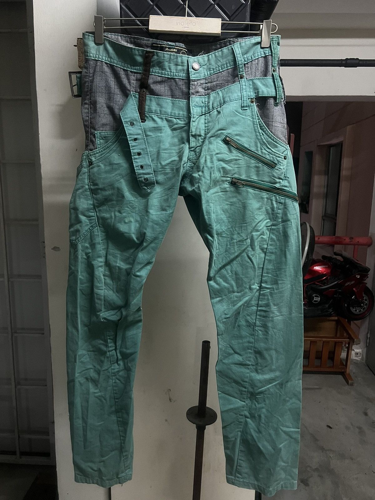 Hysteric Glamour × Japanese Brand SICK🔥DOUBLE WAIST BREATHMINT GREEN FADED COTTON PANT Size US 32 / EU 48 - 1 Thumbnail