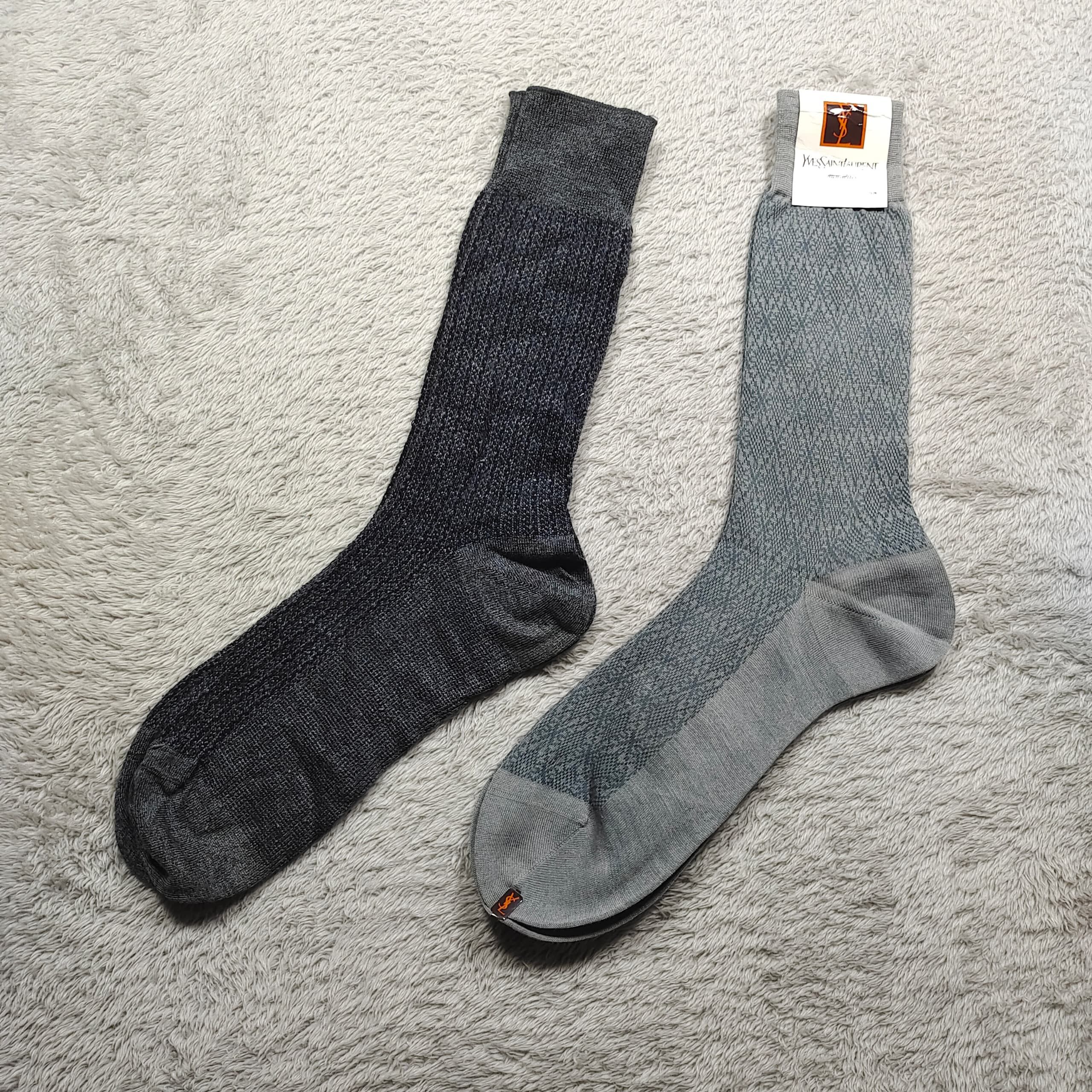 Yves Saint Laurent Vintage YSL Socks Pair Gray & Black + FREE Snoopy Sock Size ONE SIZE - 2 Thumbnail