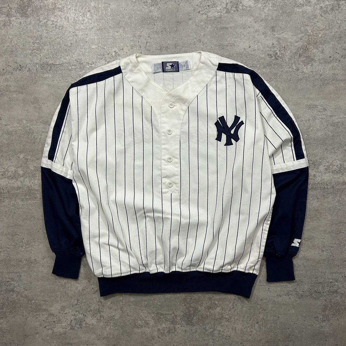image of 90's Mlb New York Yankees Starter Pullover Jacket Pinstripe in White, Men's (Size Medium)