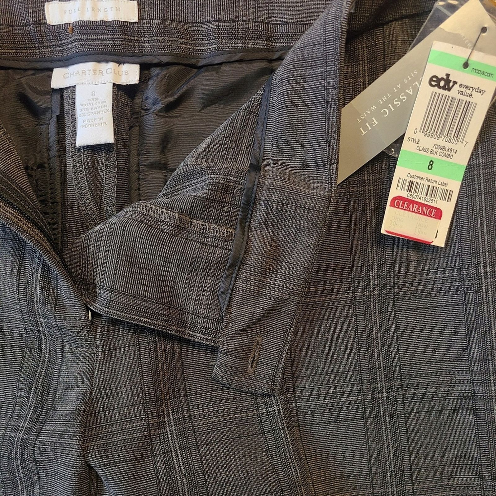 Other NEW women's 8 black dark gray plaid dressy pants Size 30" / US 8 / IT 44 - 3 Thumbnail