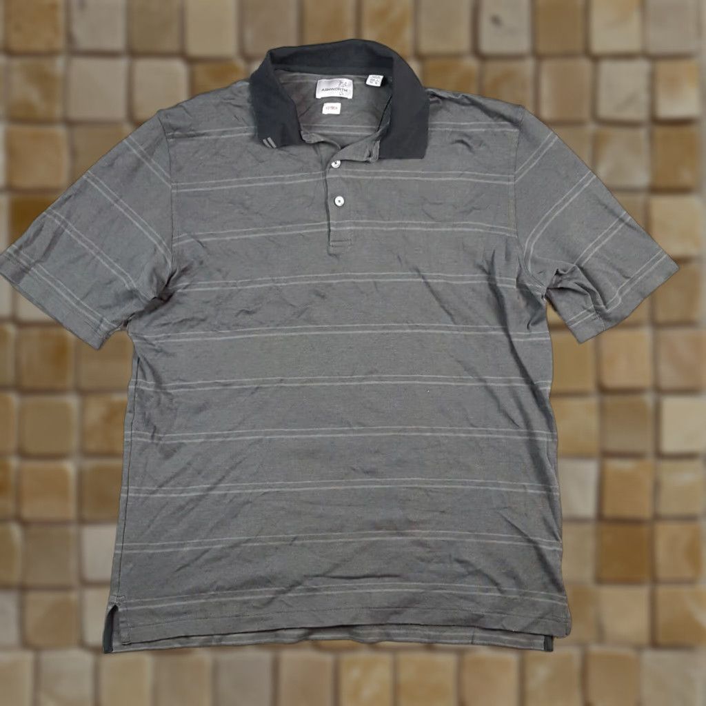 Vintage VINTAGE Ashworth Gray Striped Polo Shirt Large Short Sleeve Collared Golf 90s Mens Size US L / EU 52-54 / 3 - 1 Thumbnail