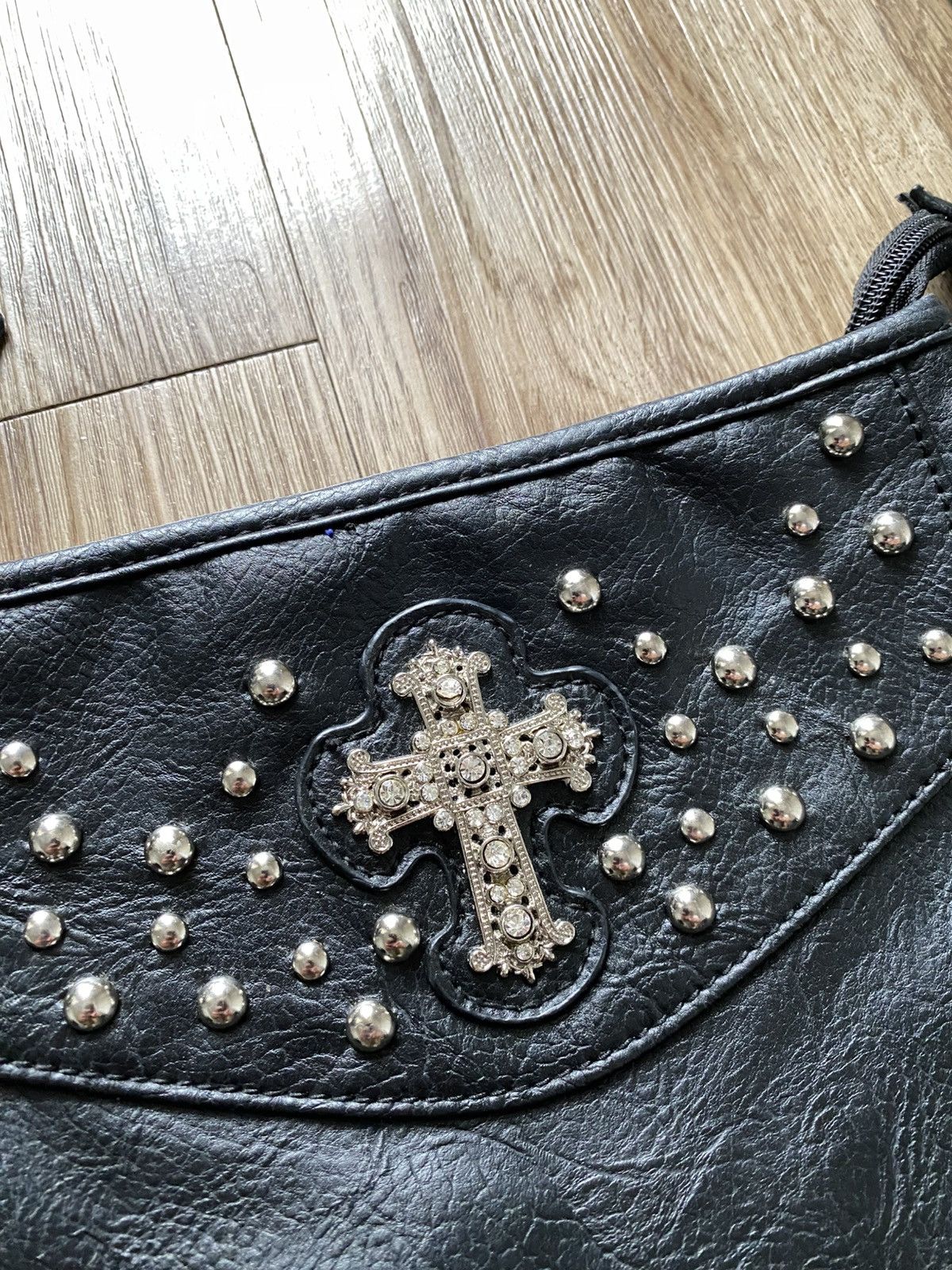Other Y2K Black Cross Goth Grunge Leather Shoulder Bag Chrome Size ONE SIZE - 4 Thumbnail